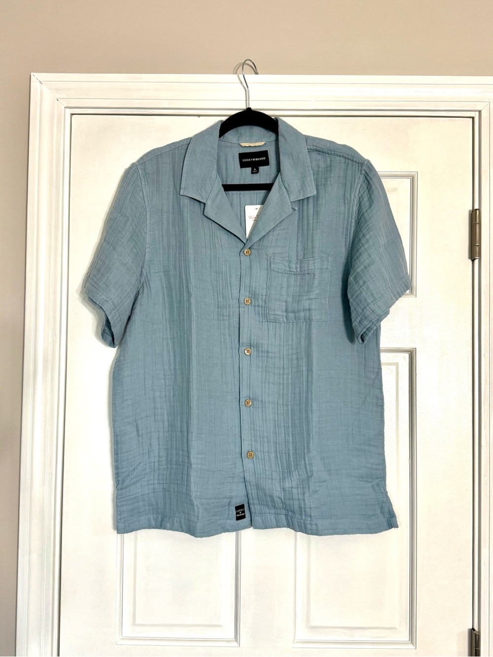 Lucky Brand Light Blue Short Sleeve 100% Cotton Button-Down Shirt